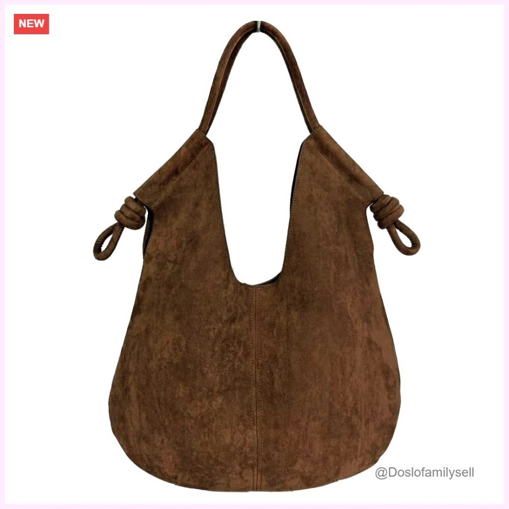 Large Suede Hobo Bag Elegant Tote Shoulder Purse Minimal Chic Travel Work - Picture 1 of 5